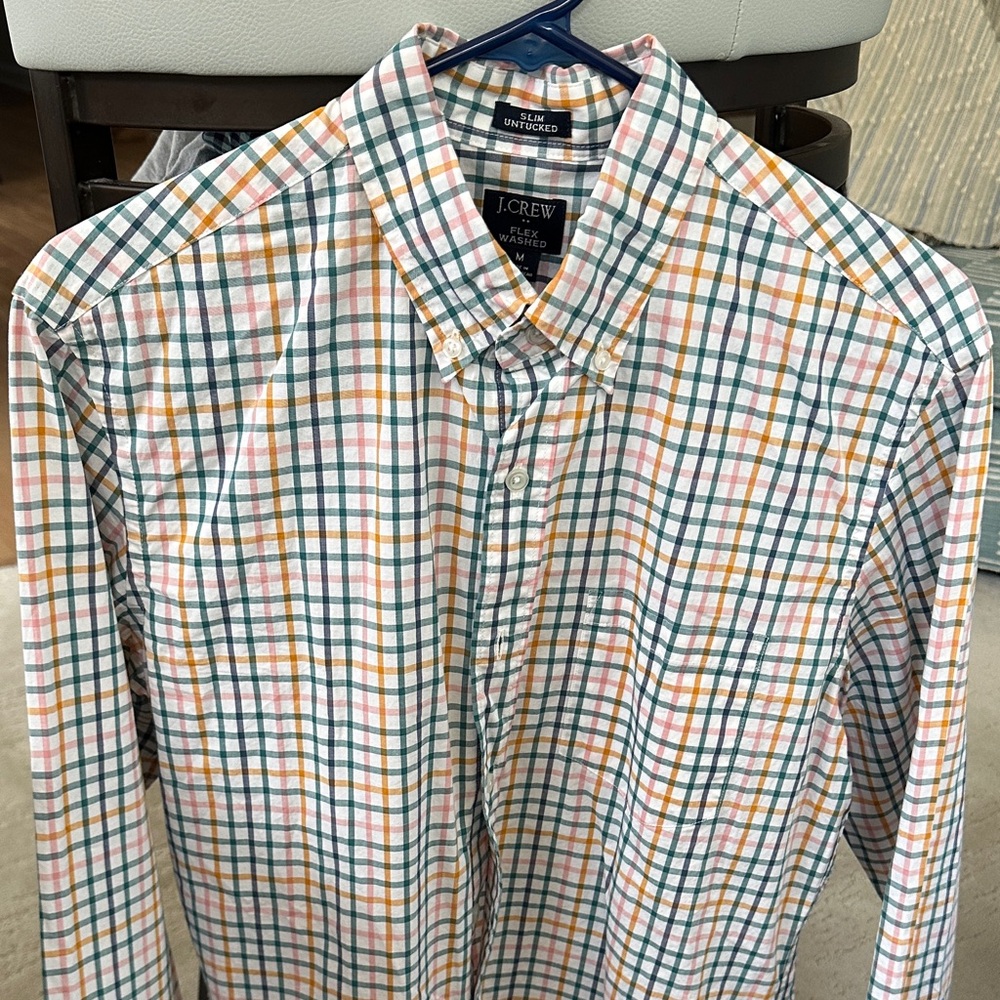 BRAND NEW WITH TAGS!! J. Crew Men's Checkered Shirt in Green, Orange, and White
